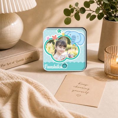 Elephant Theme Personalised Musical Fridge Magnet with Custom Photo Rechargeable Battery, Type-C USB Charging Birthday Gift for Girls & Boys